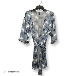 Pj Couture Womens Robe Gray Multicolor Butterfly Belted 3/4 Sleeve Ruffle M New